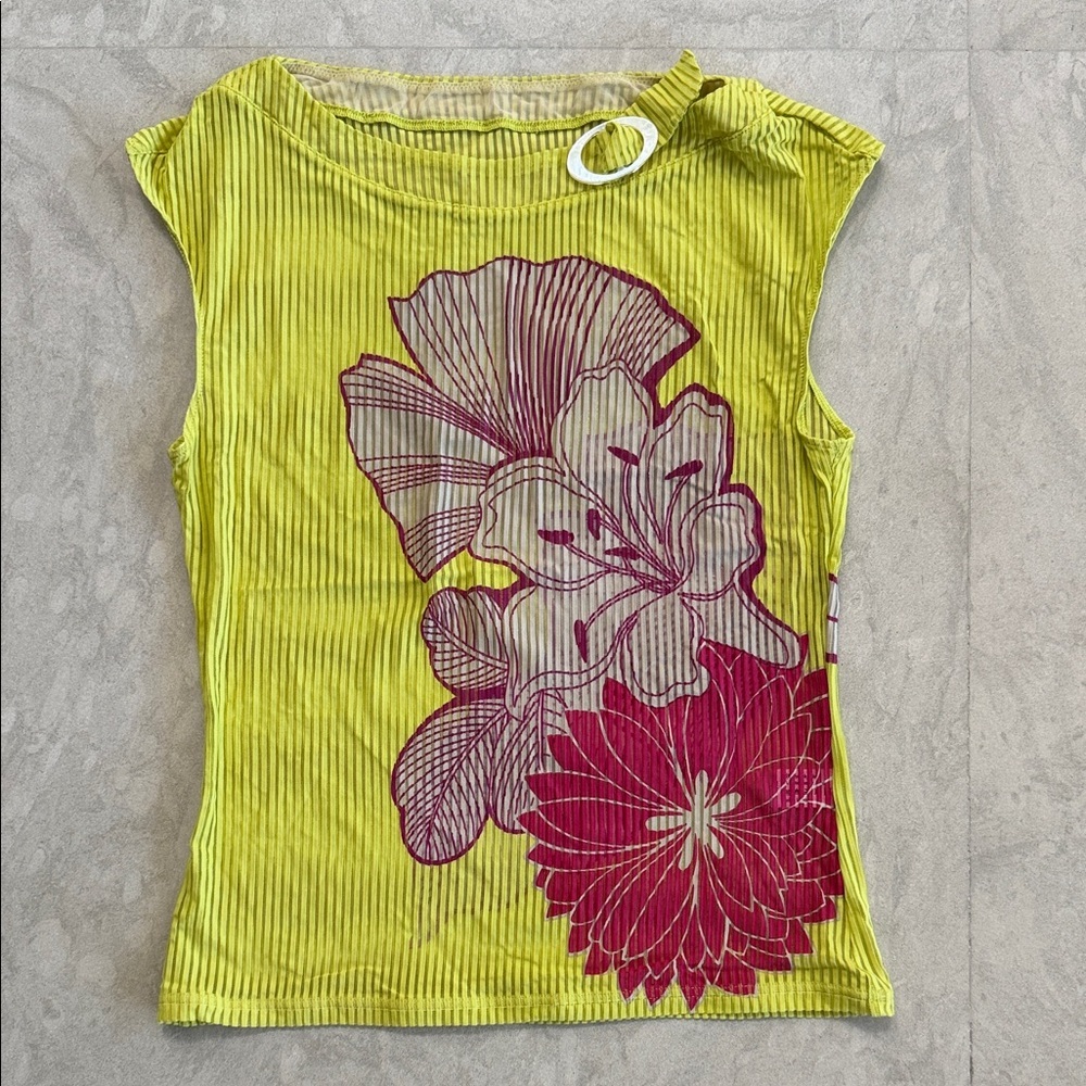Vintage y2k woldford Floral Print Women Top - Yellow and Pink